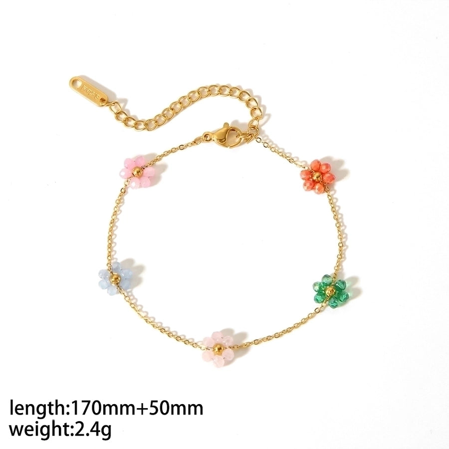 Stainless Steel 18K Gold Plated Simple Style Polishing Plating Flower Bracelets Anklet Necklace