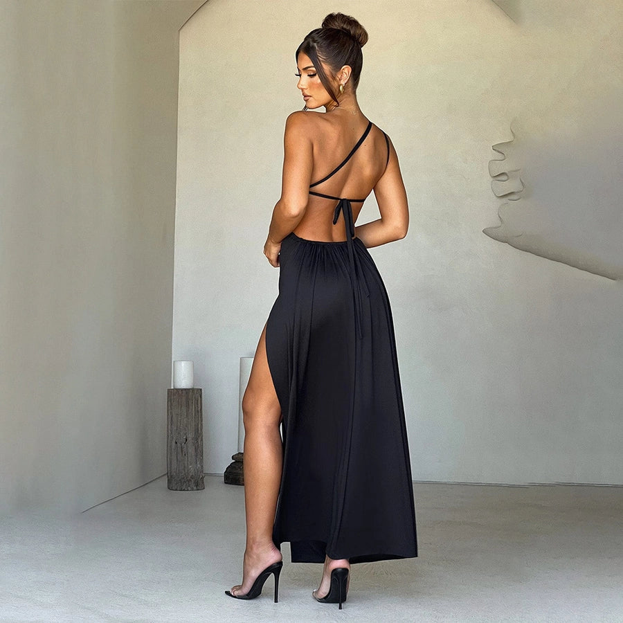 One shoulder side slit classy maxi dress